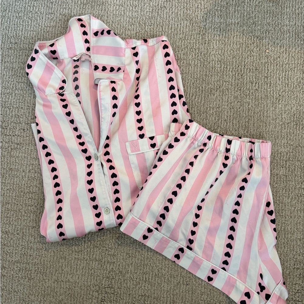 Victoria’s Secret Silk Striped Heart Pajama Set